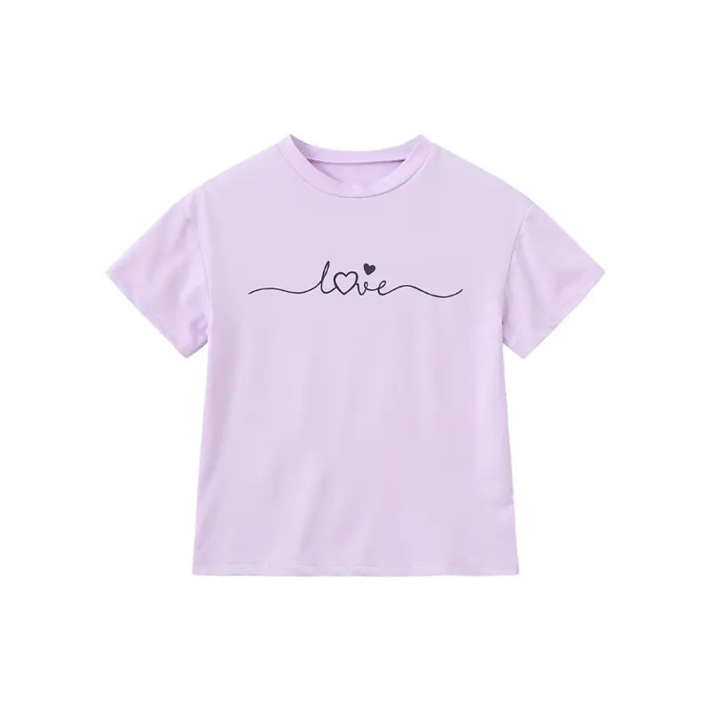 4-Pack Spring and Summer Girls' Fresh Style T-Shirts with Heart Print, Breathable and Comfortable, Sweet Summer Printed Short Sleeves for Children Crew Neck Tshirt Graphic Tee Cute Summer Tshirt Casual Soft Shirt
