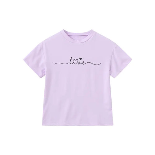 4-Pack Spring and Summer Girls' Fresh Style T-Shirts with Heart Print, Breathable and Comfortable, Sweet Summer Printed Short Sleeves for Children Crew Neck Tshirt Graphic Tee Cute Summer Tshirt Casual Soft Shirt