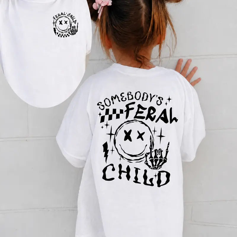 PUEMCO Toddler Girls' Edgy Feral Style Graphic T-Shirt - Retro Pink Skeleton Hand Smiley Face, Breathable Cotton Helps Her Stay Cool, Crack-proof Short Sleeve Kids Clothing Girls Toddler Fashion