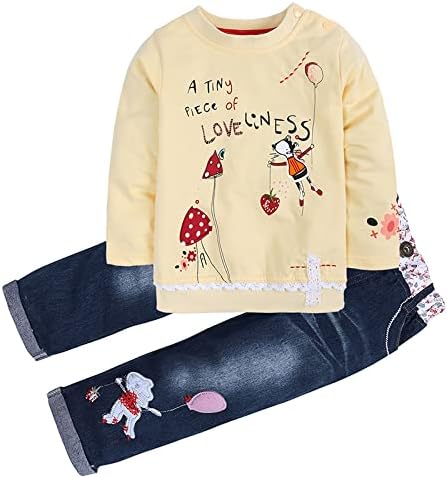 Toddler Girl Clothes Baby Girl Long Sleeve Top + Jeans Pants with Pockets