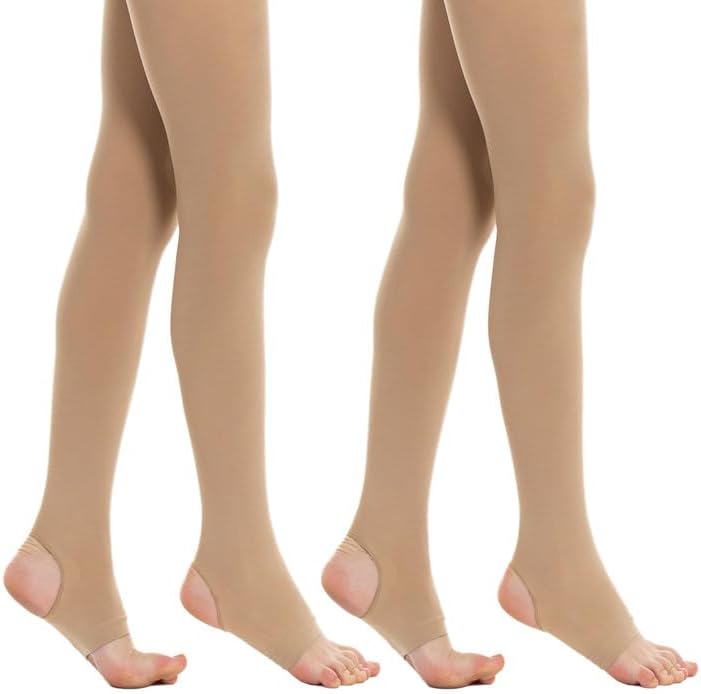 MANZI 2 Pairs Girl's Stirrup Dance Tights Convertible Transition Todder Ballet Tights 40D