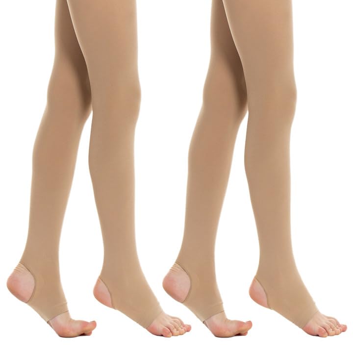 MANZI 2 Pairs Girl's Stirrup Dance Tights Convertible Transition Todder Ballet Tights 40D