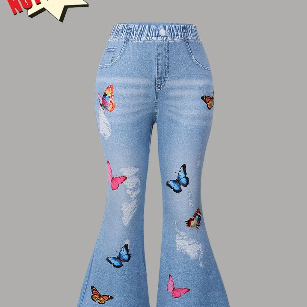 3-Pack Girls' Bell Bottom, Butterfly Print Flare Pants, Soft, Comfortable Knit Pants, Perfect for Festive Parties and Gifts, Elastic Waist Pants