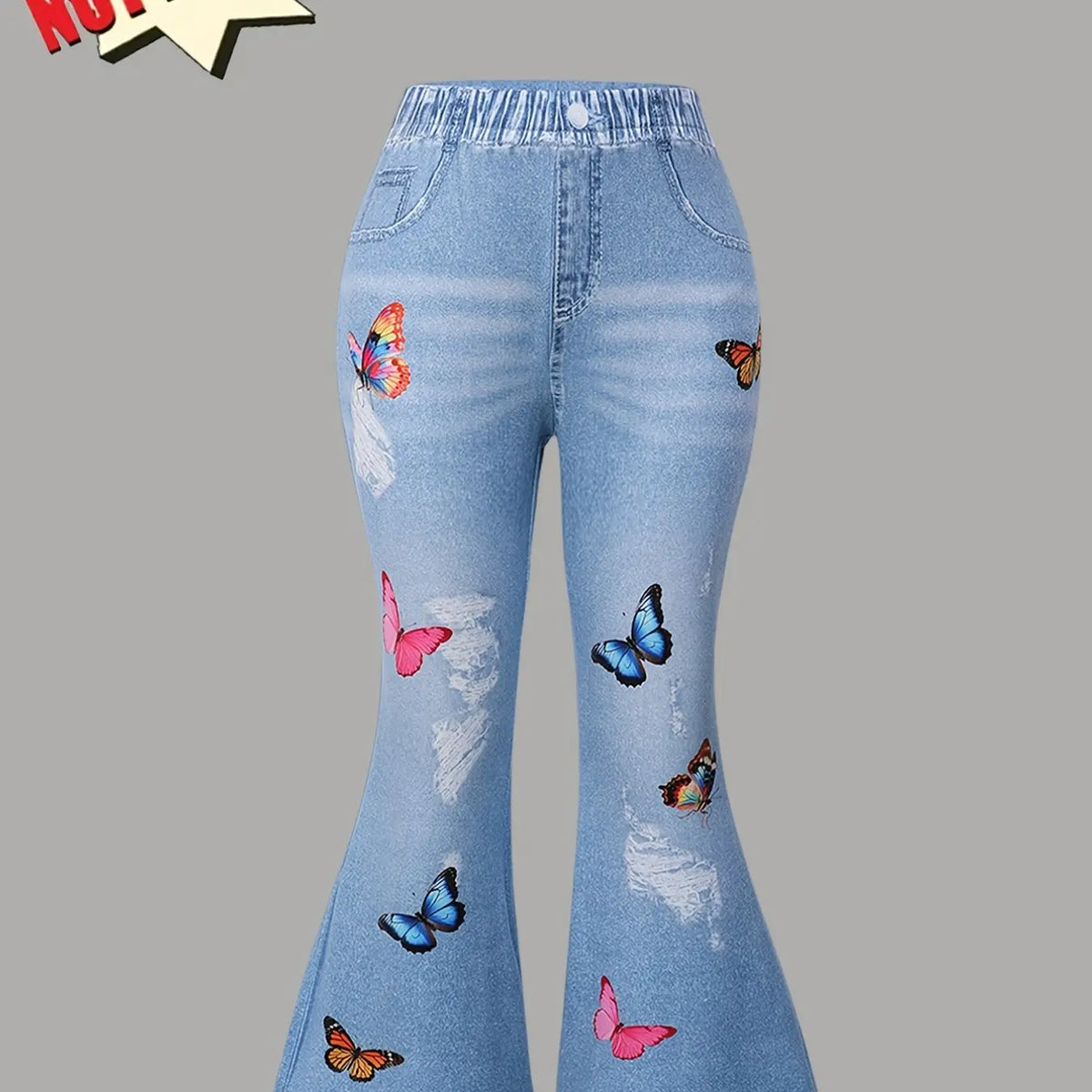 3-Pack Girls' Bell Bottom, Butterfly Print Flare Pants, Soft, Comfortable Knit Pants, Perfect for Festive Parties and Gifts, Elastic Waist Pants