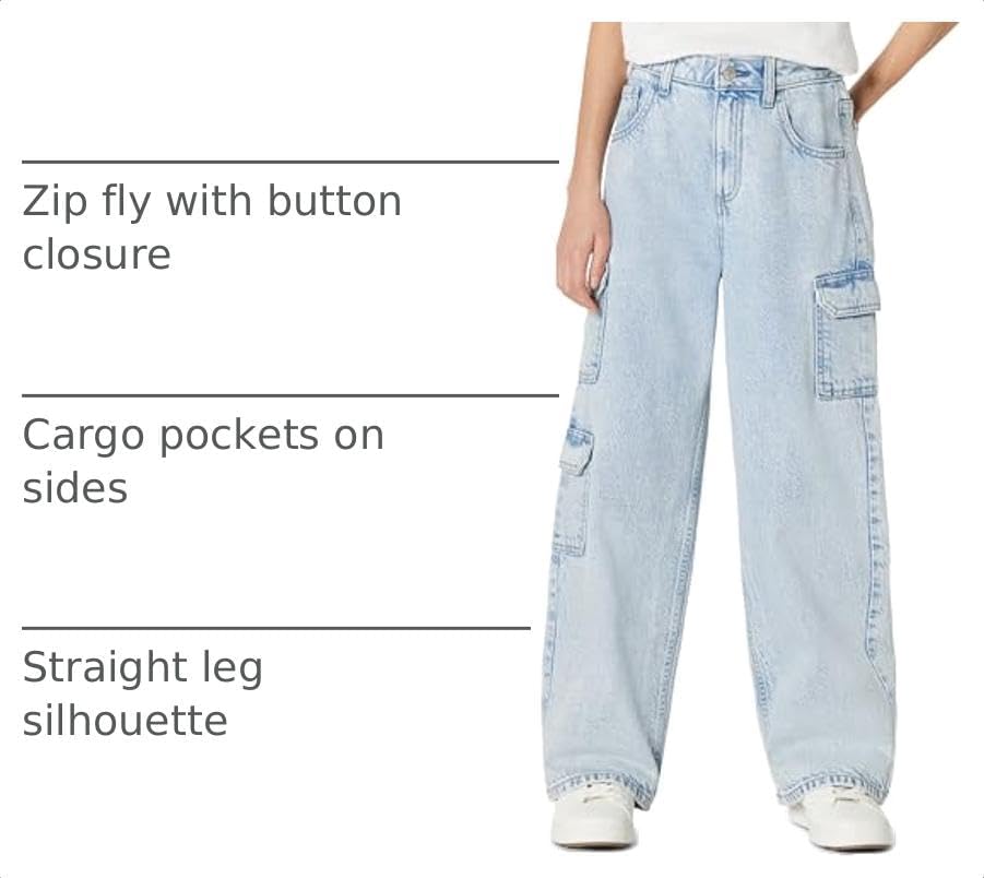 Amazon Essentials Girls' Ultra Soft Relaxed-Fit Wide Leg Cargo Jeans