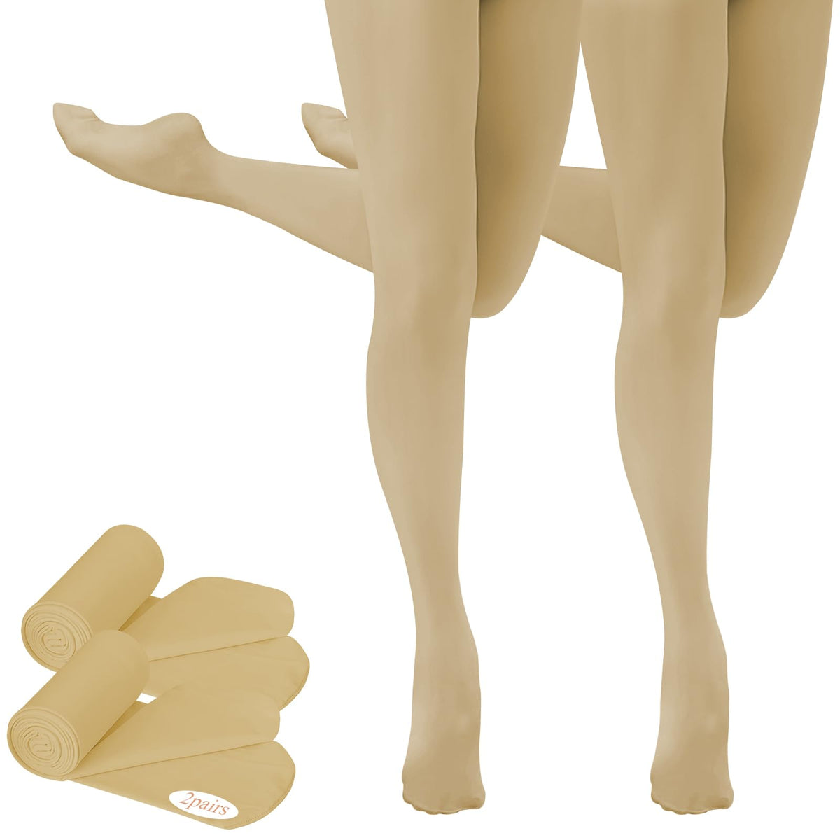 Buauty 2 Pairs Girl's Ballet Dance Tights，Convertible Transition Toddler Pantyhose Kids Soft School Footed Legging Stockings