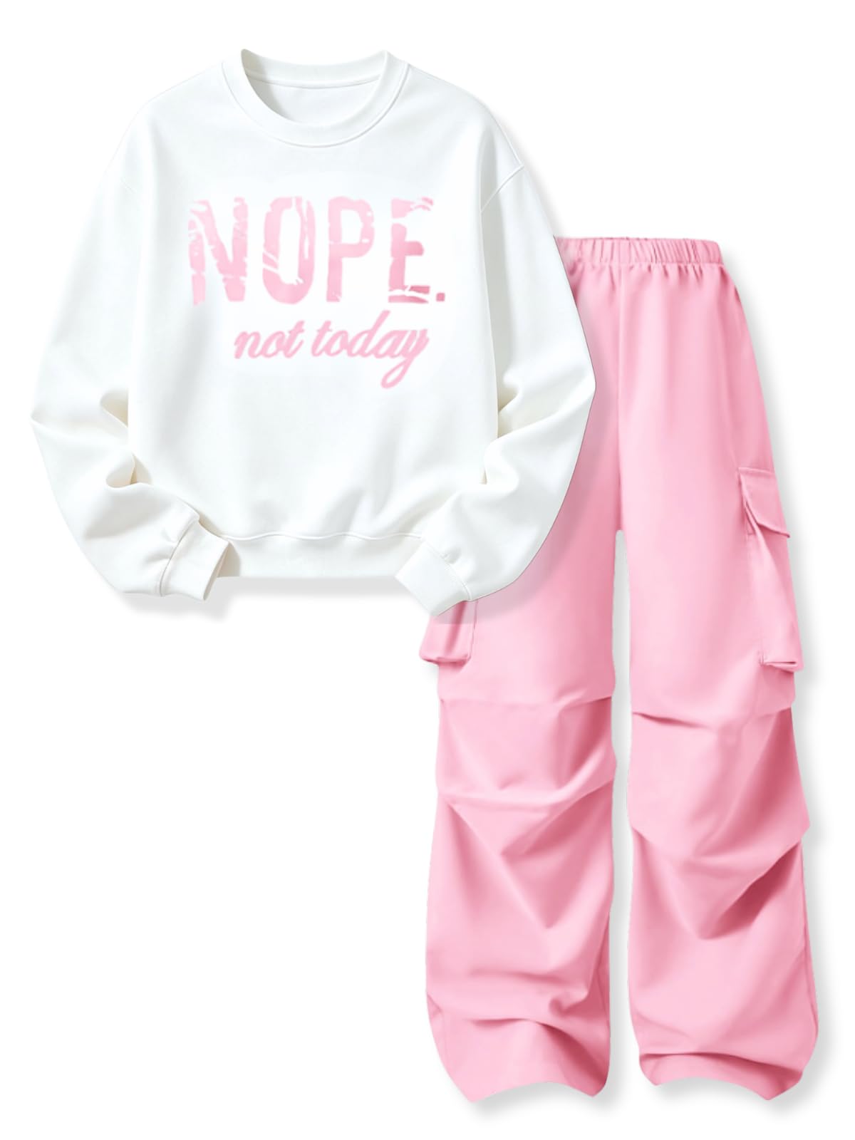 Teen Girls Clothes 2 Piece Outfits Letter Print Long Sleeve Tops and Cargo Pants Clothing Set