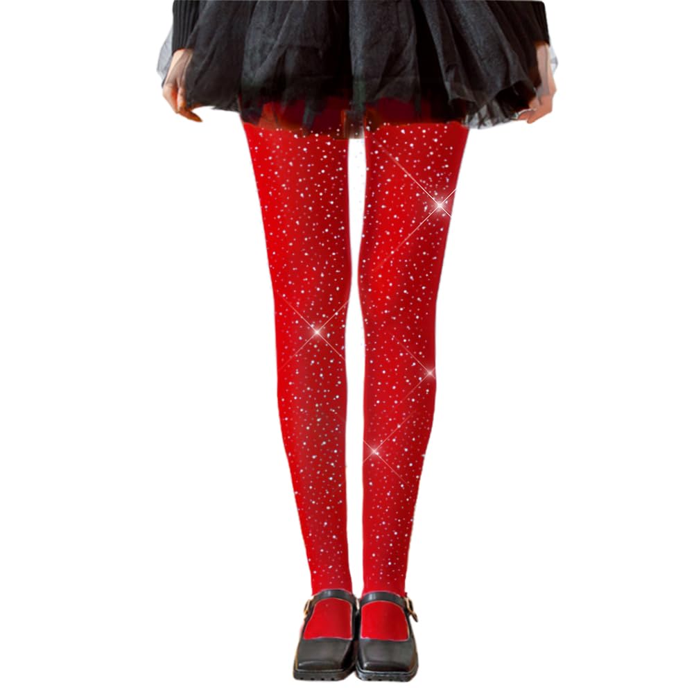 LUCKELF Girls Glitter Tights, Soft Opaque Tights Sparkle Rhinestone Tights School Dress Dance Stockings
