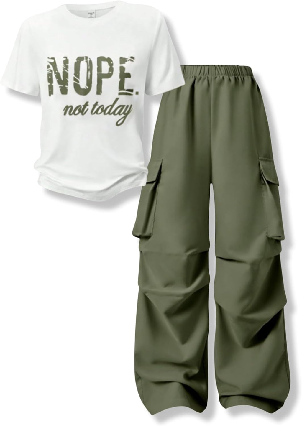 Girls Clothes Little Girl Outfits Letter Print Short Sleeve Tops & Cargo Pants 2PCS Girls Clothing 7-16 Years