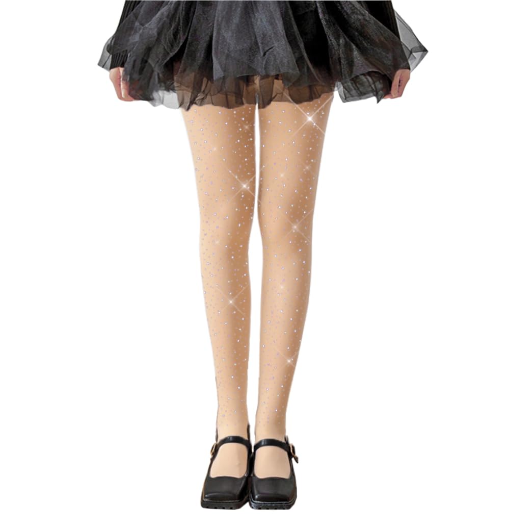 LUCKELF Girls Glitter Tights, Soft Opaque Tights Sparkle Rhinestone Tights School Dress Dance Stockings