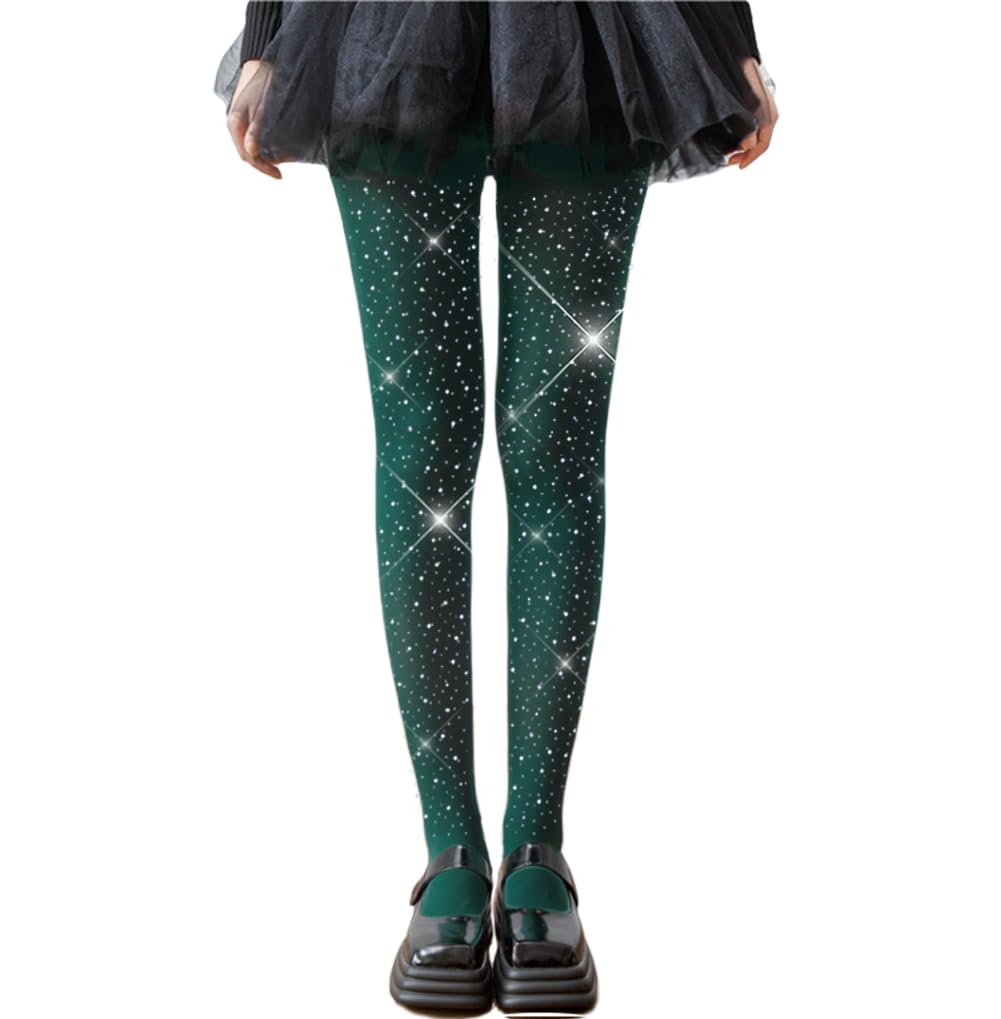LUCKELF Girls Glitter Tights, Soft Opaque Tights Sparkle Rhinestone Tights School Dress Dance Stockings