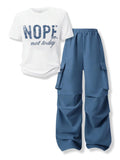Girls Clothes Little Girl Outfits Letter Print Short Sleeve Tops & Cargo Pants 2PCS Girls Clothing 7-16 Years