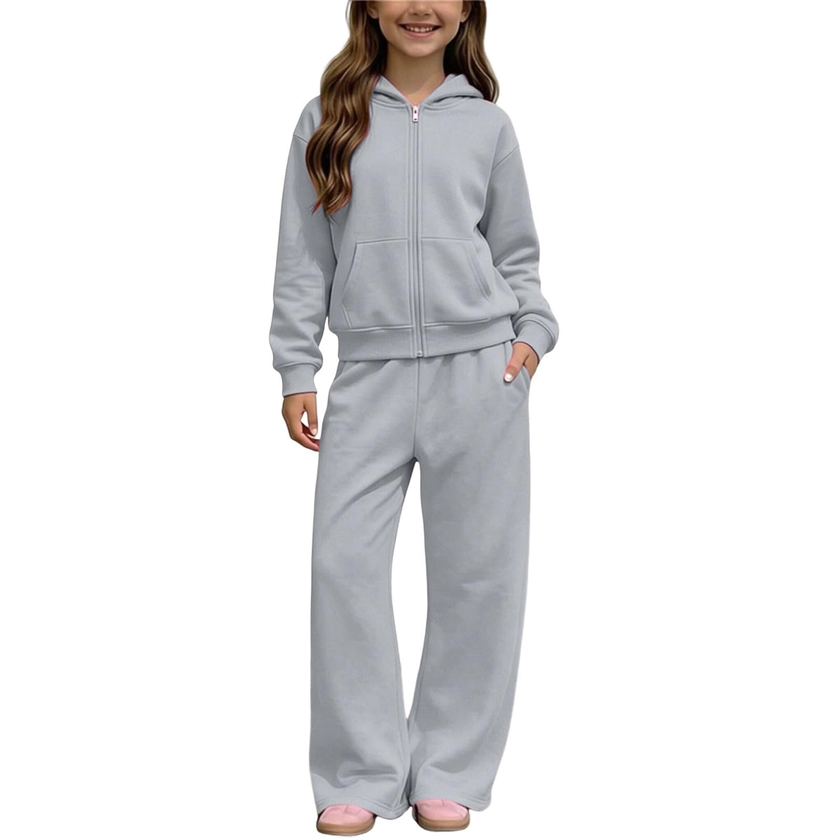 Girls Sweatsuit Fall Winter Kid Zip Up Hoodie And Sweatpants Set 5-14 Years