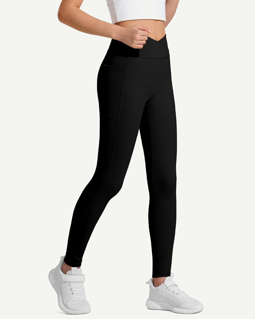 JOCMIC Girls Athletic Leggings High Waist for Kids Yoga Pants with Pockets