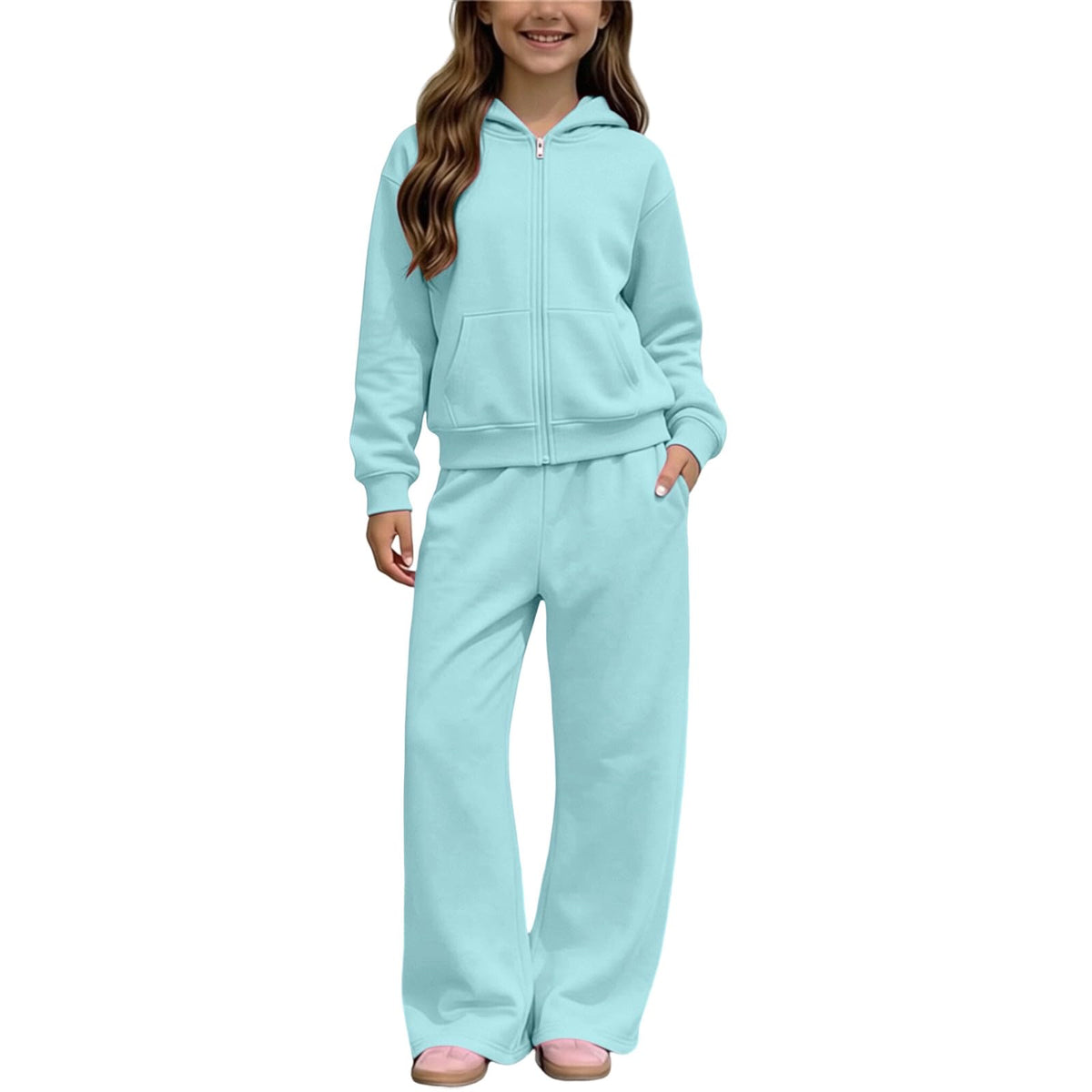 Girls Sweatsuit Fall Winter Kid Zip Up Hoodie And Sweatpants Set 5-14 Years