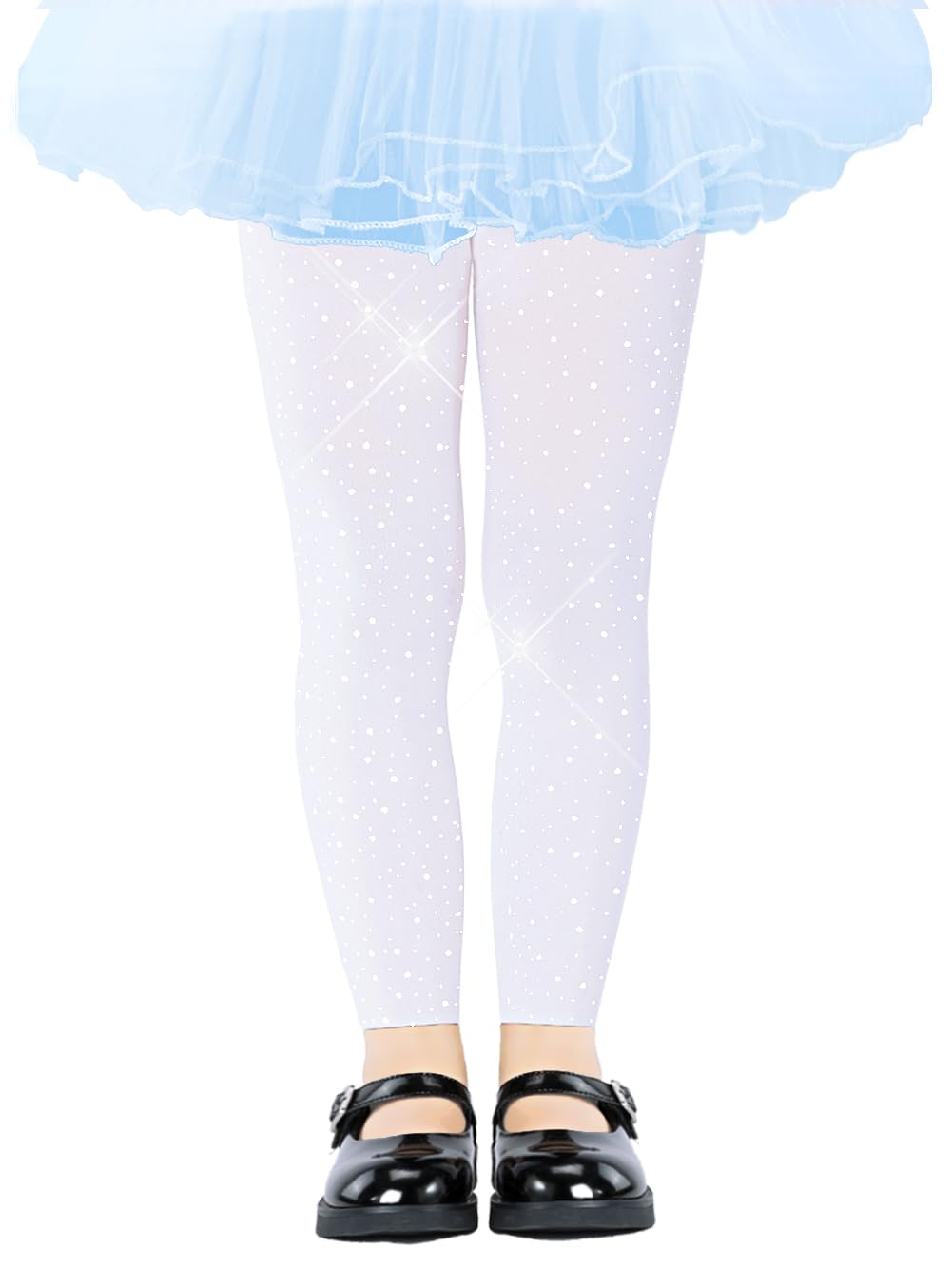 LUCKELF Girls Footless Tights with Sparkle Rhinestone Ballet Dance Tights for School Students Soft Stockings
