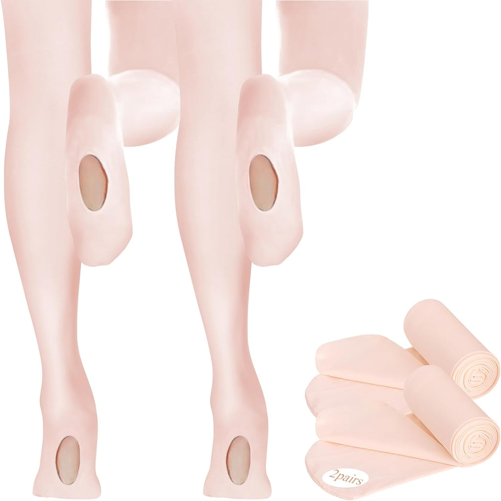 Buauty 2 Pairs Girl's Ballet Dance Tights，Convertible Transition Toddler Pantyhose Kids Soft School Footed Legging Stockings