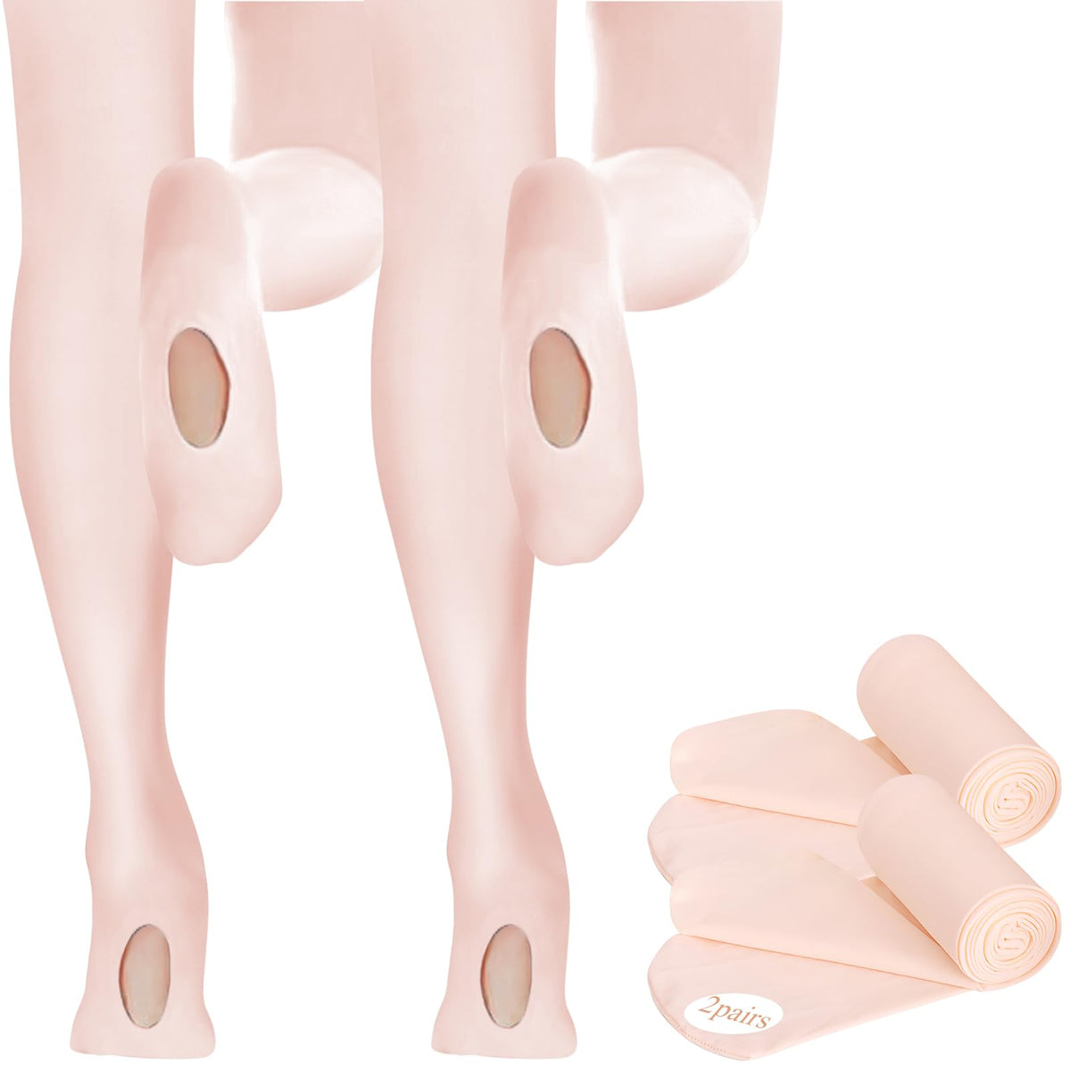 Buauty 2 Pairs Girl's Ballet Dance Tights，Convertible Transition Toddler Pantyhose Kids Soft School Footed Legging Stockings