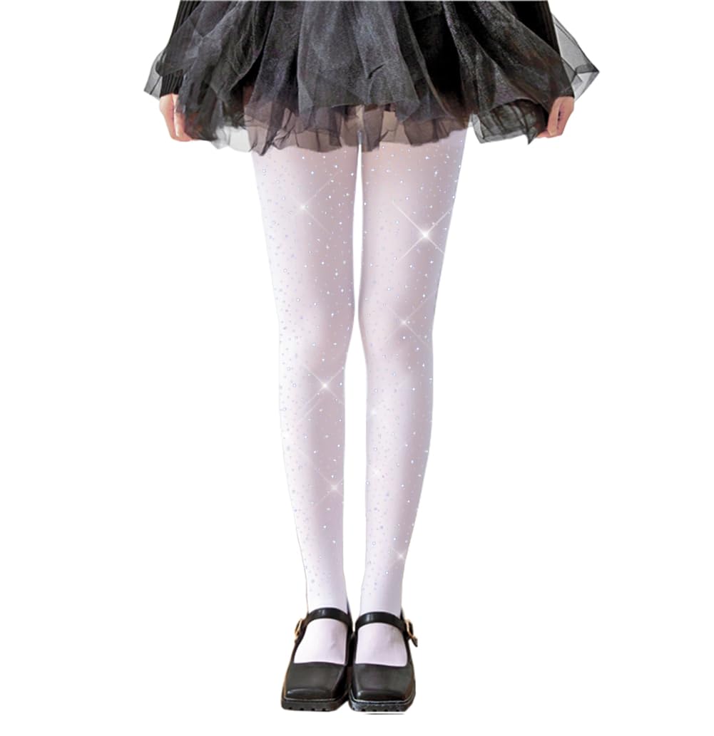 LUCKELF Girls Glitter Tights, Soft Opaque Tights Sparkle Rhinestone Tights School Dress Dance Stockings