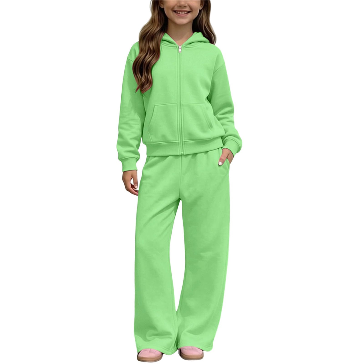 Girls Sweatsuit Fall Winter Kid Zip Up Hoodie And Sweatpants Set 5-14 Years