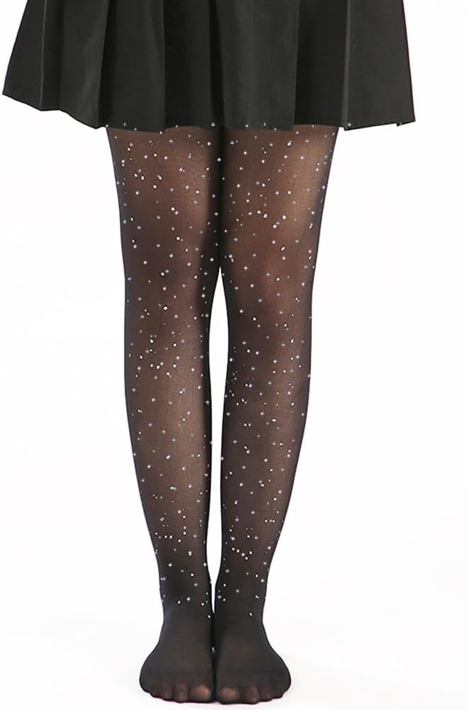 LUCKELF Girls Glitter Tights, Soft Opaque Tights Sparkle Rhinestone Tights School Dress Dance Stockings