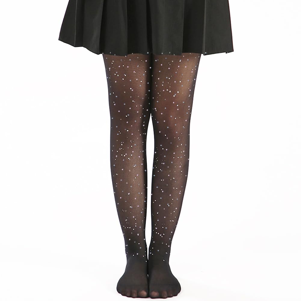 LUCKELF Girls Glitter Tights, Soft Opaque Tights Sparkle Rhinestone Tights School Dress Dance Stockings