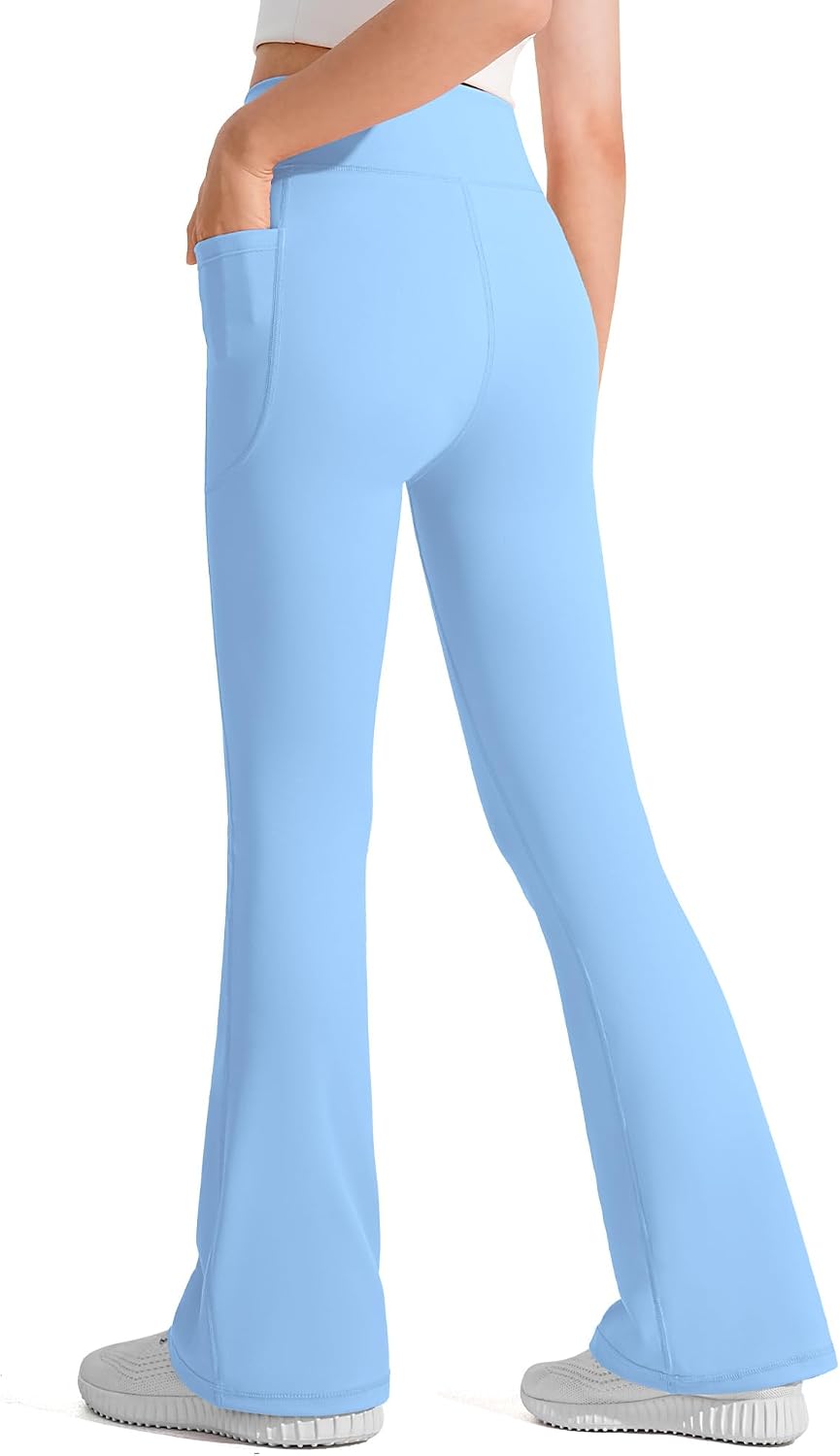 JOCMIC Girls Flare Leggings Kids Bell Bottom Yoga Pants with Pockets