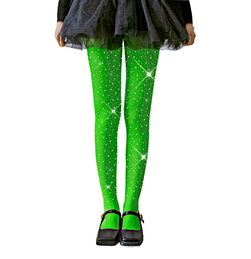 LUCKELF Girls Glitter Tights, Soft Opaque Tights Sparkle Rhinestone Tights School Dress Dance Stockings