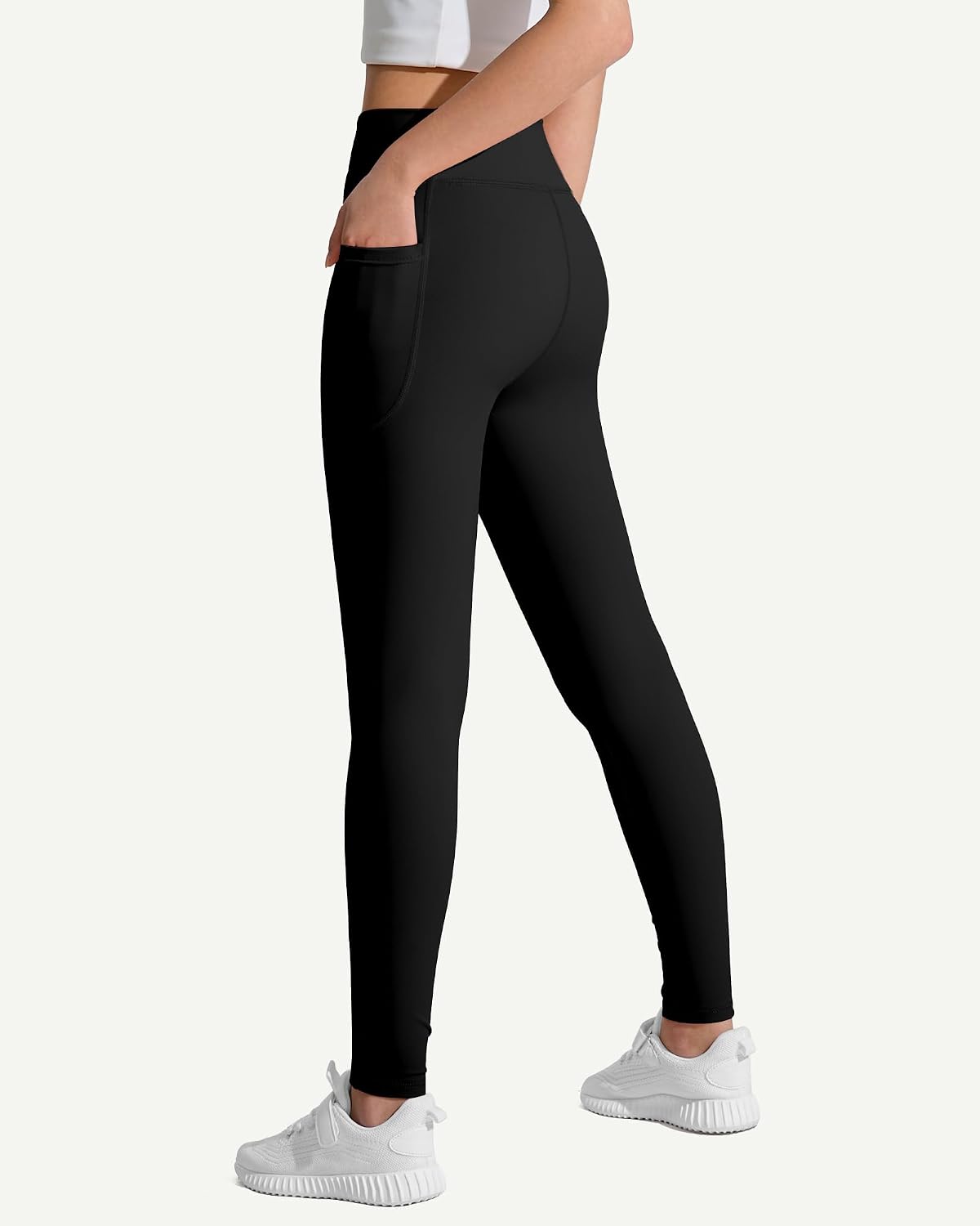 JOCMIC Girls Athletic Leggings High Waist for Kids Yoga Pants with Pockets