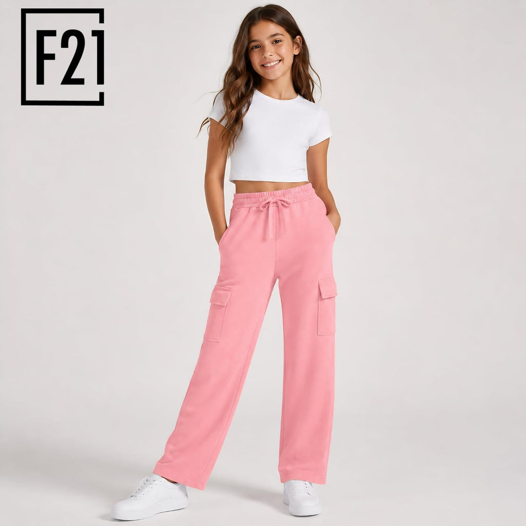 Forever 21 Girls 2-Pack Wide Leg Cargo Fleece Sweatpants with Pockets, 4-16