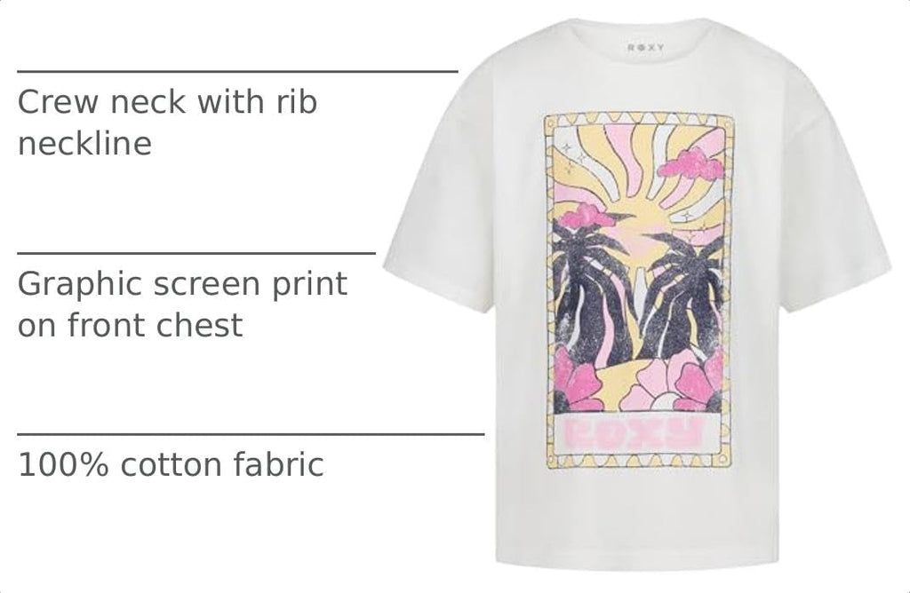 Roxy Girls' Short Sleeve Oversized Fit Logo Tee, Crew Neck Graphic T-Shirt, Soft & Comfortable
