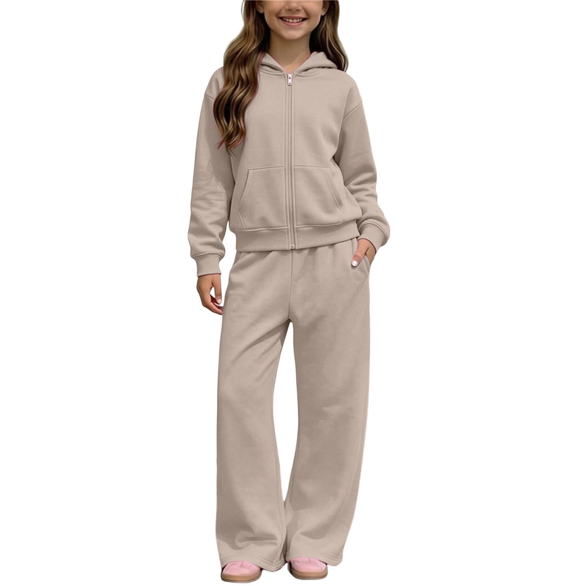 Girls Sweatsuit Fall Winter Kid Zip Up Hoodie And Sweatpants Set 5-14 Years