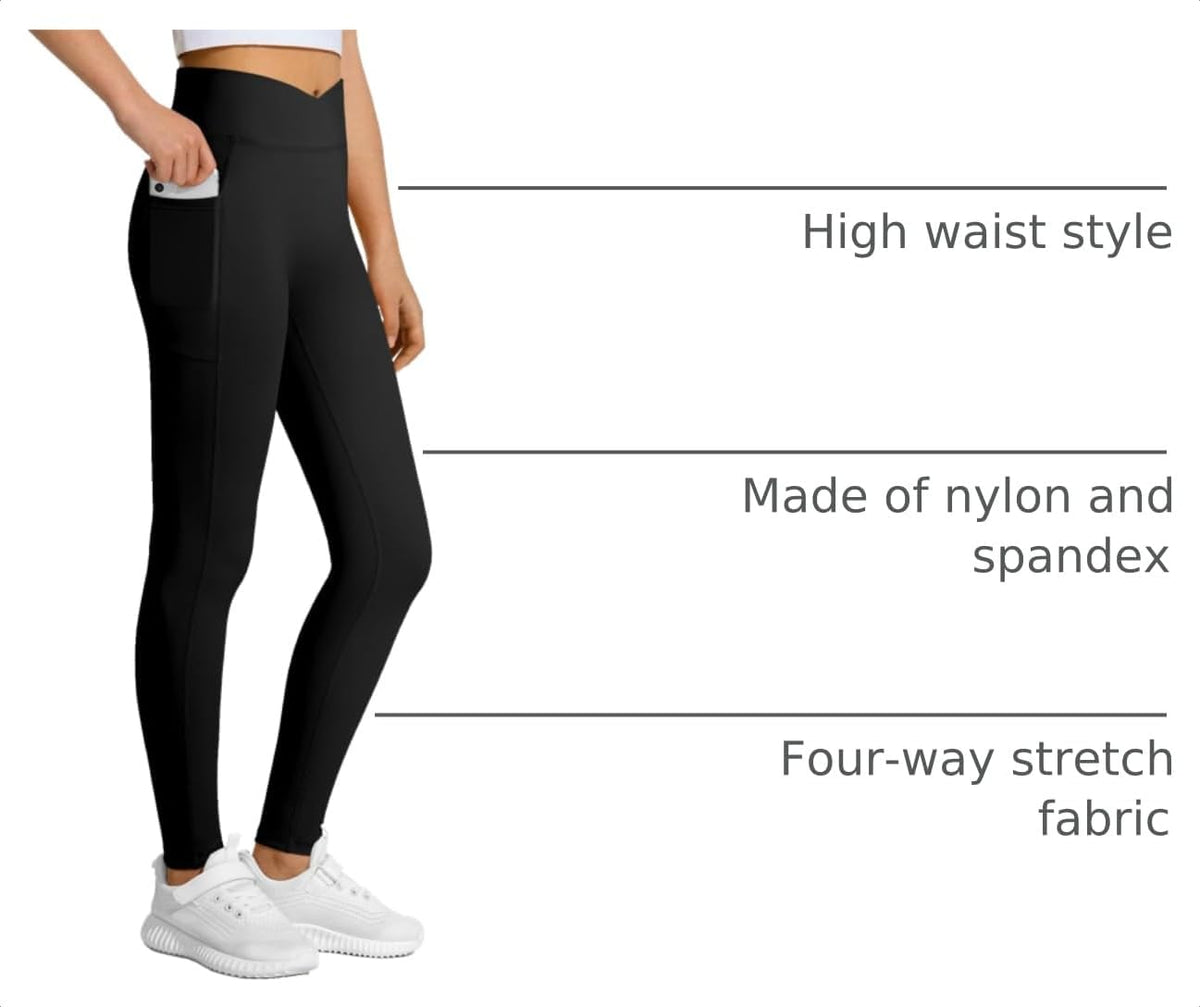 JOCMIC Girls Athletic Leggings High Waist for Kids Yoga Pants with Pockets