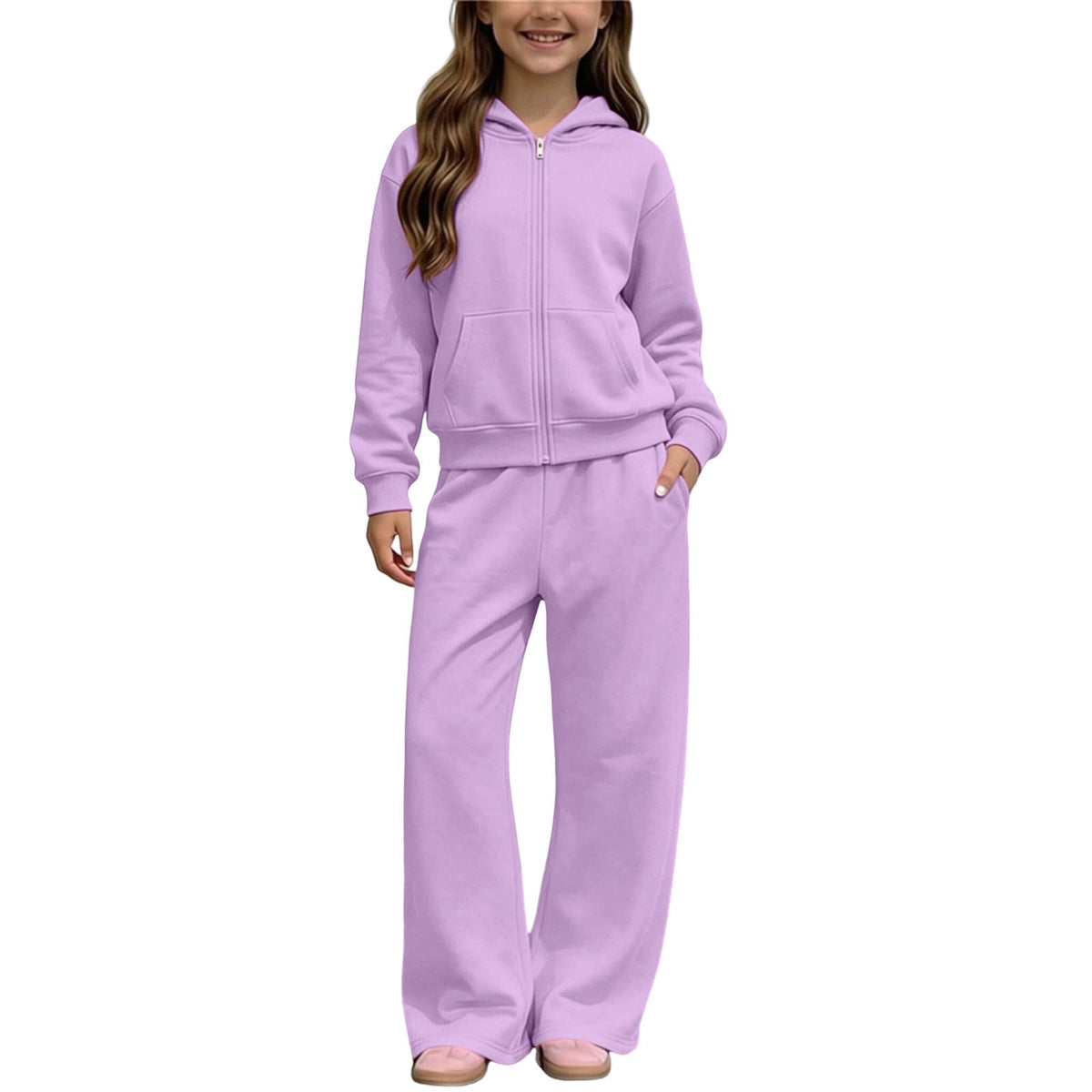 Girls Sweatsuit Fall Winter Kid Zip Up Hoodie And Sweatpants Set 5-14 Years