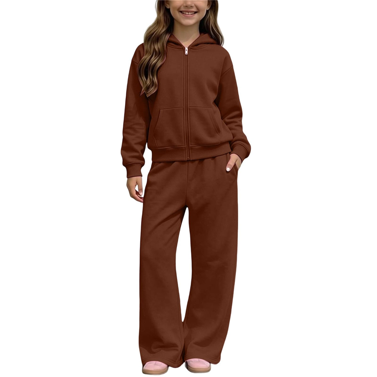 Girls Sweatsuit Fall Winter Kid Zip Up Hoodie And Sweatpants Set 5-14 Years