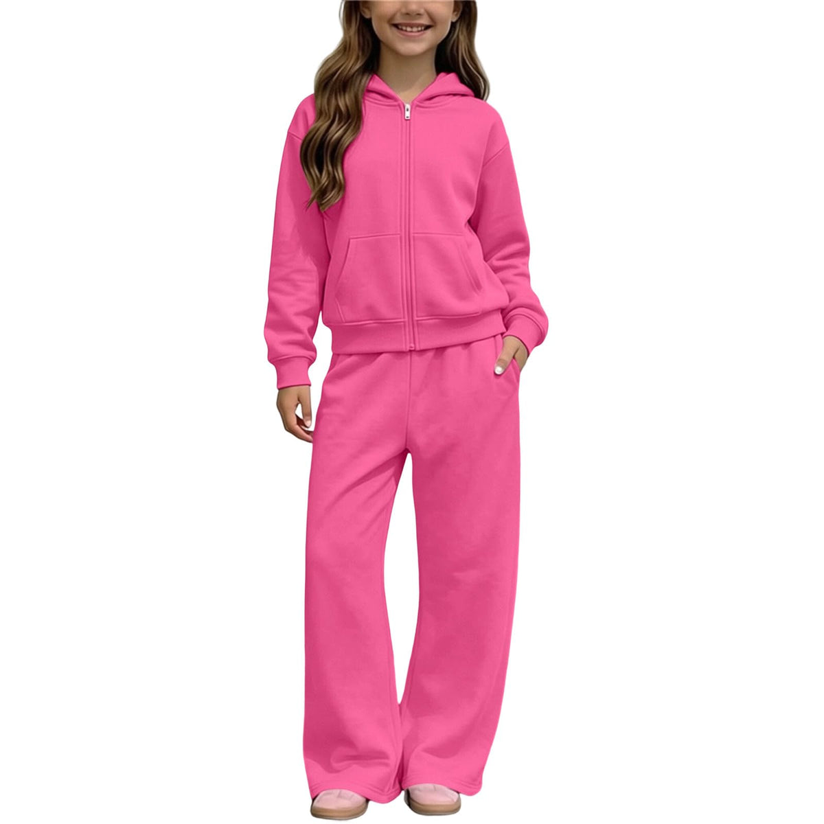 Girls Sweatsuit Fall Winter Kid Zip Up Hoodie And Sweatpants Set 5-14 Years