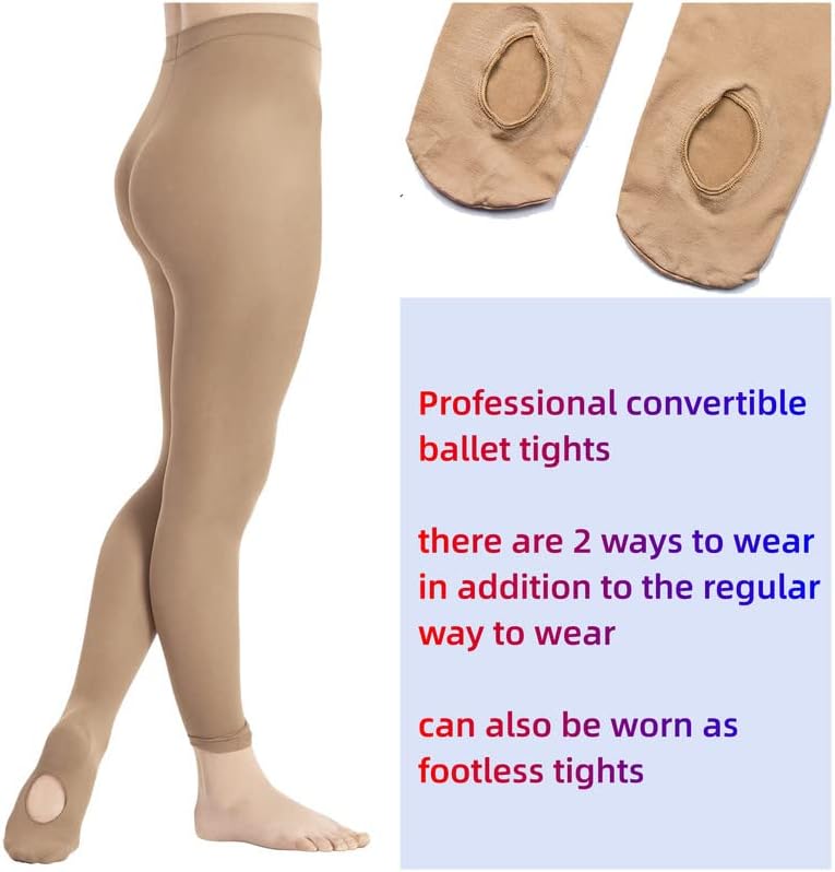 DIPUG 1/2/3 Pairs Girls' Convertible Ballet Tights/Soft Dance Tight