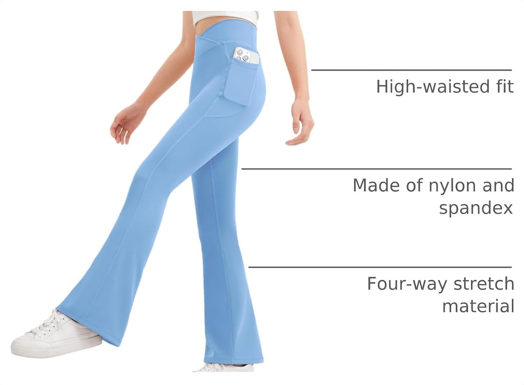 JOCMIC Girls Flare Leggings Kids Bell Bottom Yoga Pants with Pockets