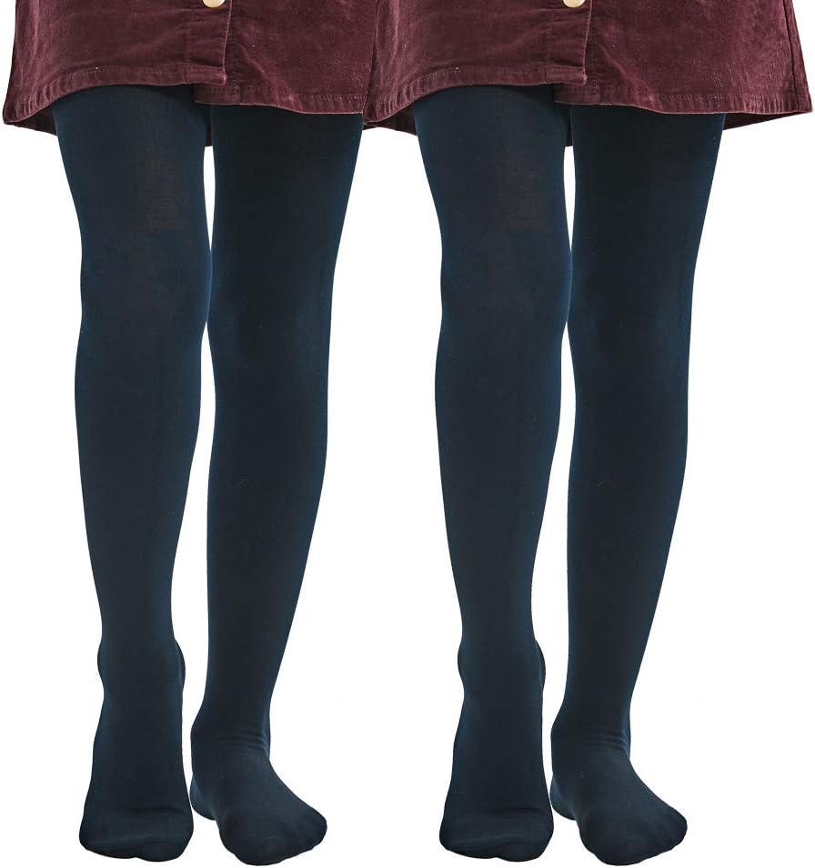 MANZI Fleece Lined Tights for Girls Thick Footed Girls Tights Age 2-10 Ultra-soft 2 Pairs 400-Denier