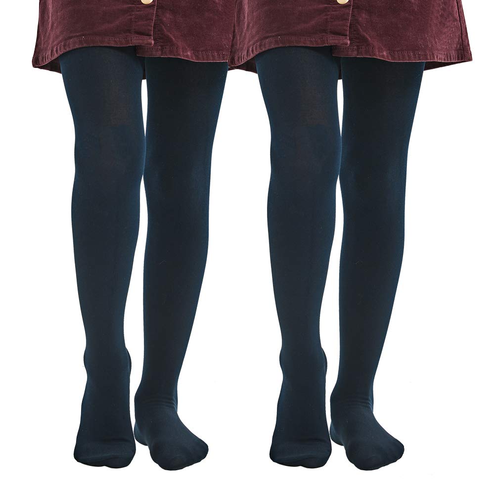 MANZI Fleece Lined Tights for Girls Thick Footed Girls Tights Age 2-10 Ultra-soft 2 Pairs 400-Denier