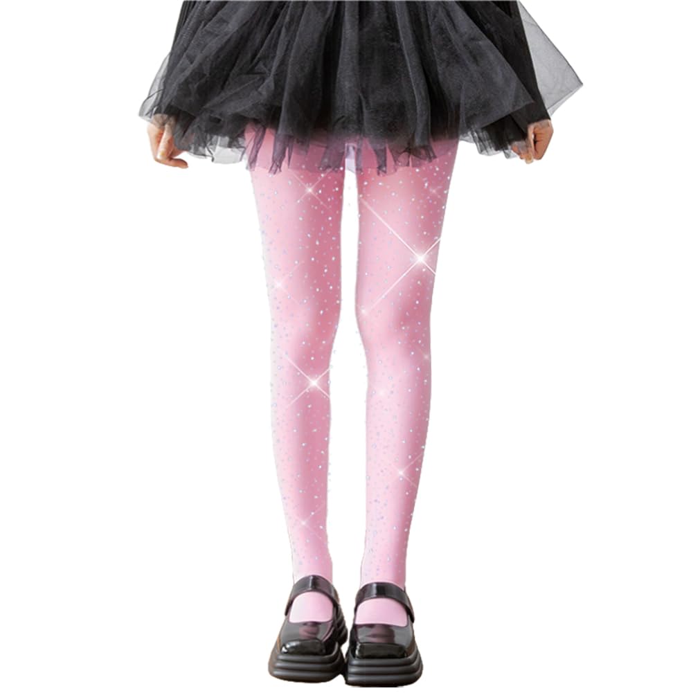 LUCKELF Girls Glitter Tights, Soft Opaque Tights Sparkle Rhinestone Tights School Dress Dance Stockings