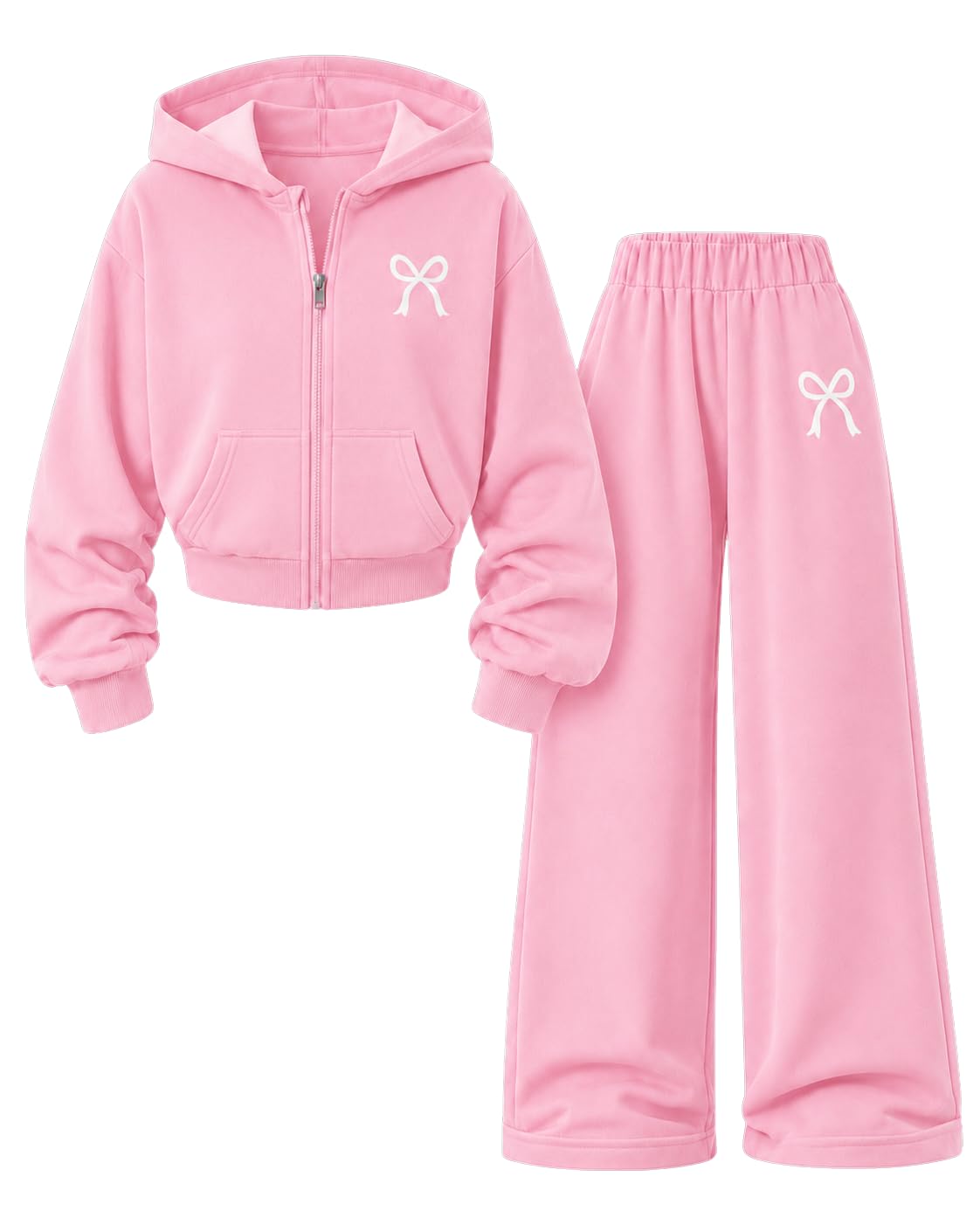 Teen Girls Clothes 2 Piece Long Sleeve Zip Hoodie Sweatshirt and Wide Leg Pants Fall Clothing Set, Sizes 7-14 Years