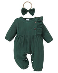Newborn Baby Girls Smocked Romper Preemie Long Sleeve Going Home Outfit with Bow Headband
