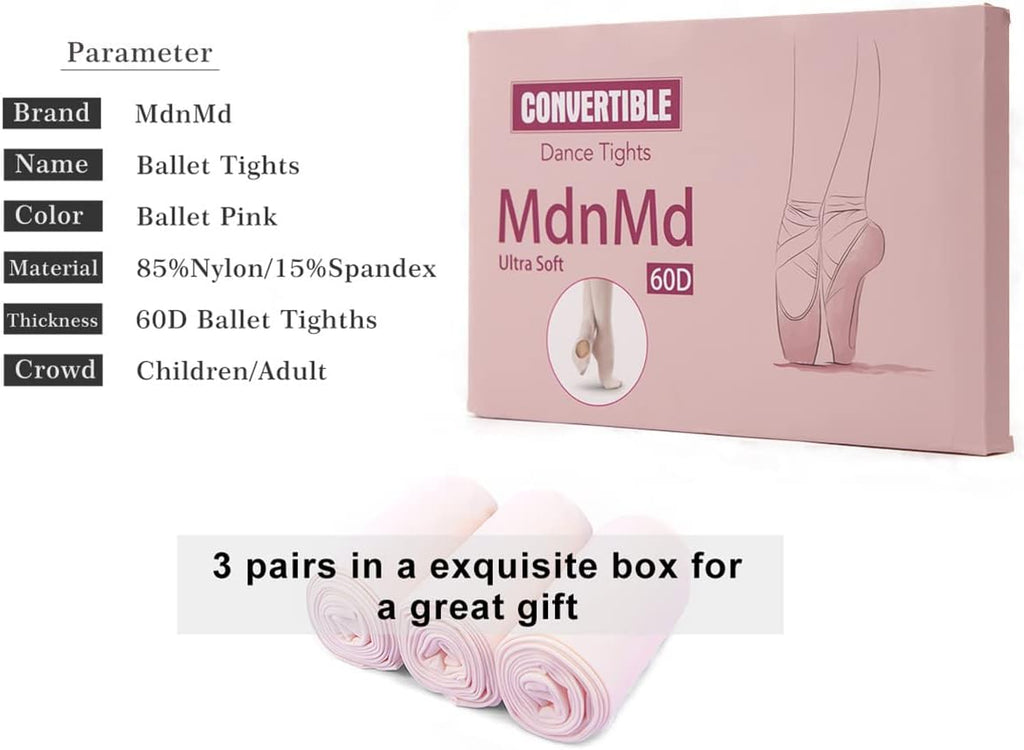 MdnMd Girls' Women's Ballet Tights Ultra Soft Convertible Dance Leggings Transition Tights for Toddler Kids Adult