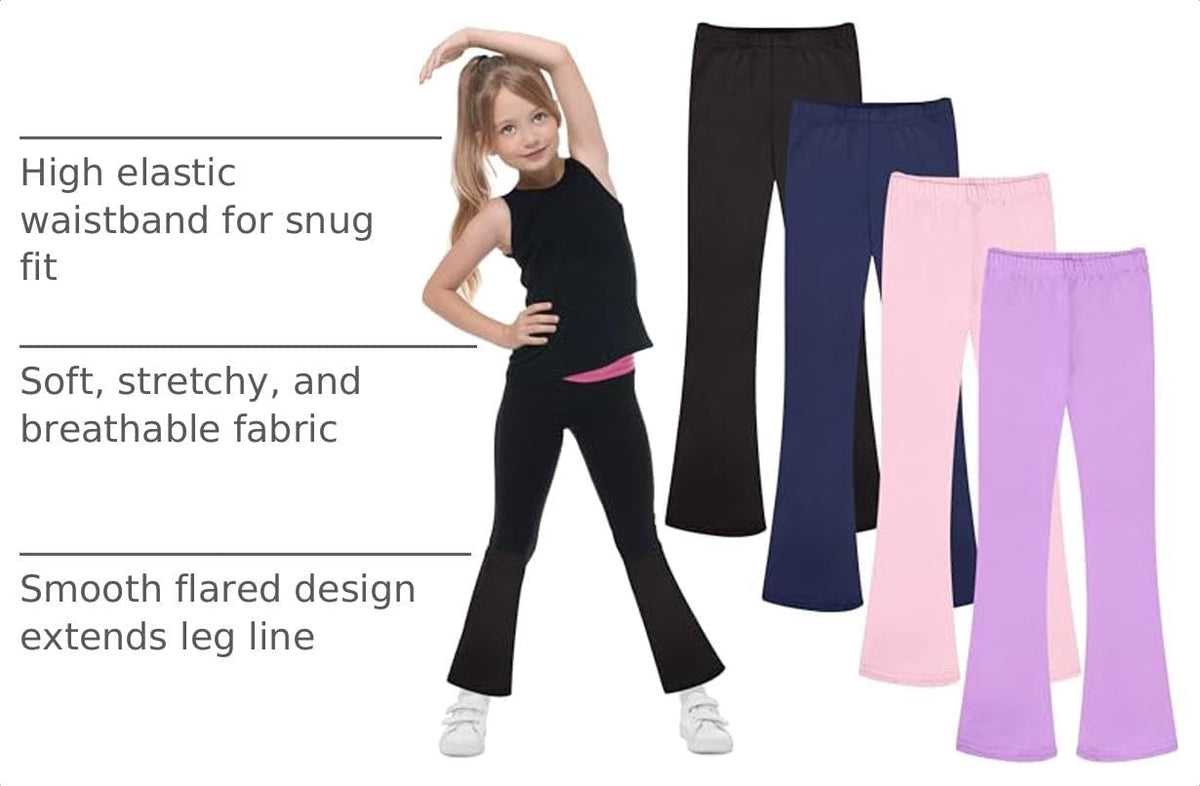 FEQO 4 Pack Girls Flare Leggings Pants Cotton Leggings Bell Bottoms 5-14Y