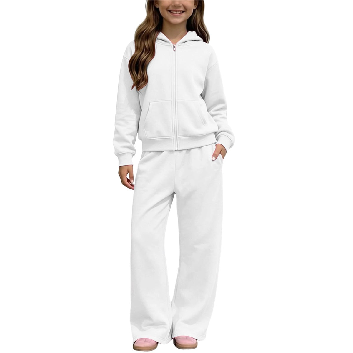 Girls Sweatsuit Fall Winter Kid Zip Up Hoodie And Sweatpants Set 5-14 Years