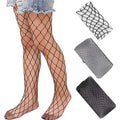 Girls' Nylon High Waist Elastic Waistband 3-Pair Fishnet Pattern Footed Leggings - Hollow-Out Mesh, 360° Stretch, Ideal for Halloween, Party