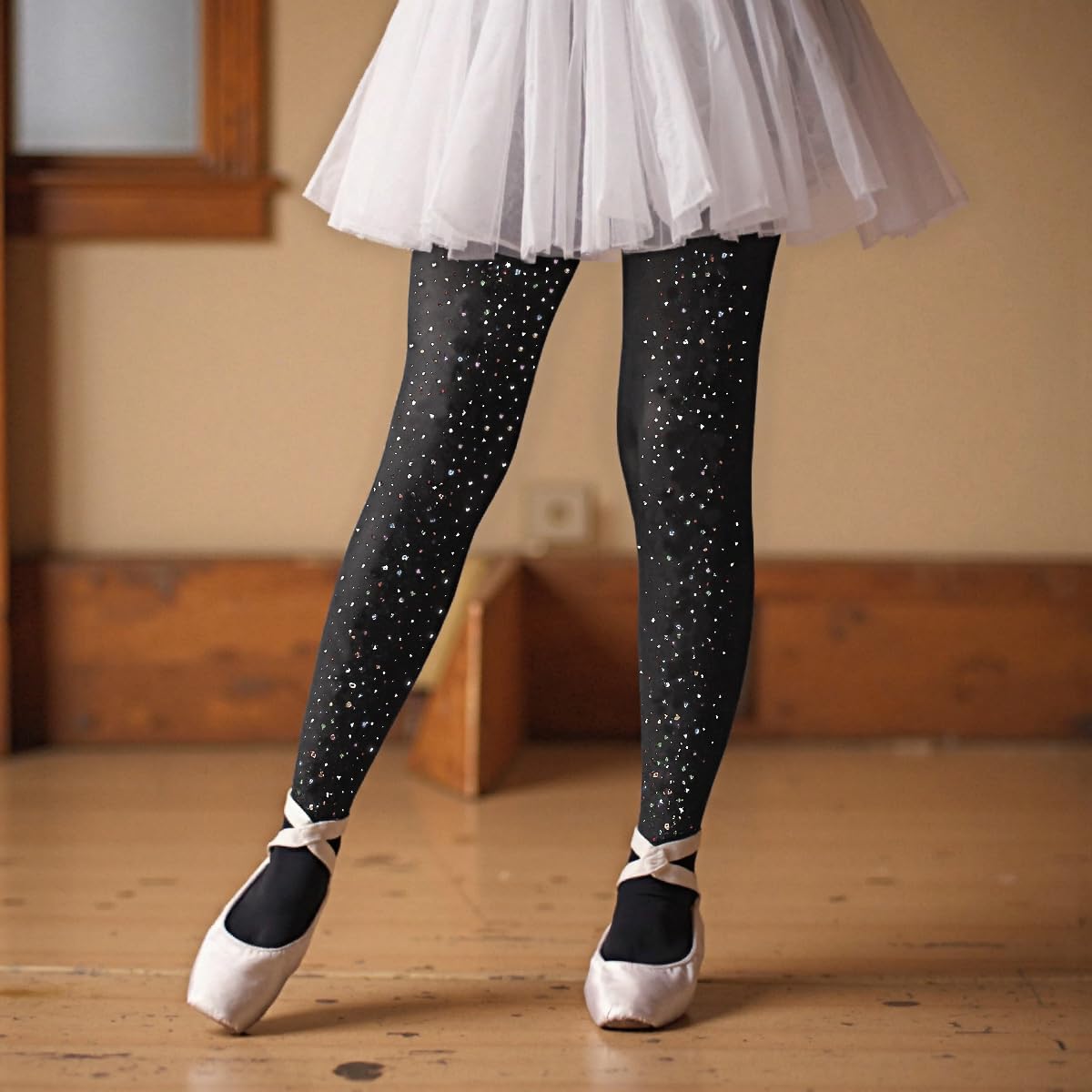 LUCKELF Girls Glitter Tights, Soft Opaque Tights Sparkle Rhinestone Tights School Dress Dance Stockings
