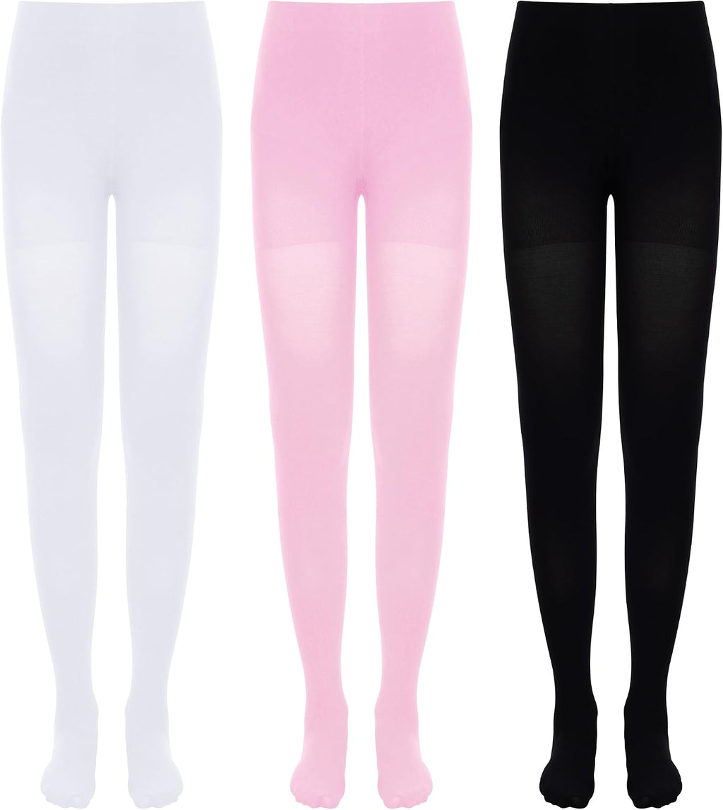 Dxhycc 3 Pack Girls Ballet Tights Soft Elastic Footed Dance Tights for Toddler Girls Ballet School Uniform