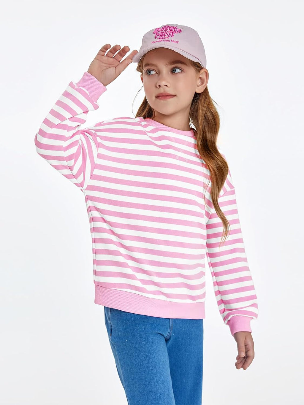 Haloumoning Girls Striped Crewneck Sweatshirt Long Sleeve Oversized Tops